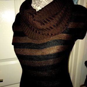 Chocolate stripes open neck sweater dress